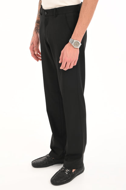 Men's Classic Straight Fit 4-Way Stretch Lycra Trousers - Jet Black - IVYN