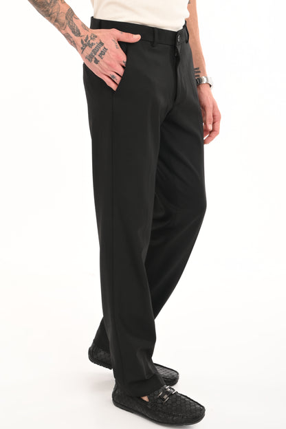Men's Classic Straight Fit 4-Way Stretch Lycra Trousers - Jet Black - IVYN