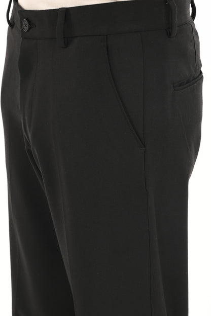 Men's Classic Straight Fit 4-Way Stretch Lycra Trousers - Jet Black - IVYN