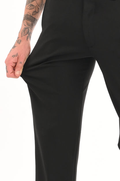 Men's Classic Straight Fit 4-Way Stretch Lycra Trousers - Jet Black - IVYN