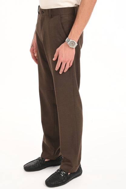 Men's Elegant Straight Fit 4-Way Stretch Lycra Trousers - Chestnut Brown - IVYN