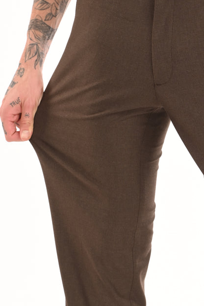 Men's Elegant Straight Fit 4-Way Stretch Lycra Trousers - Chestnut Brown - IVYN