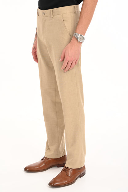 Men's Elegant Straight Fit 4-Way Stretch Lycra Trousers - Sand Beige - IVYN