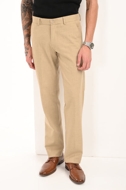 Men's Elegant Straight Fit 4-Way Stretch Lycra Trousers - Sand Beige - IVYN