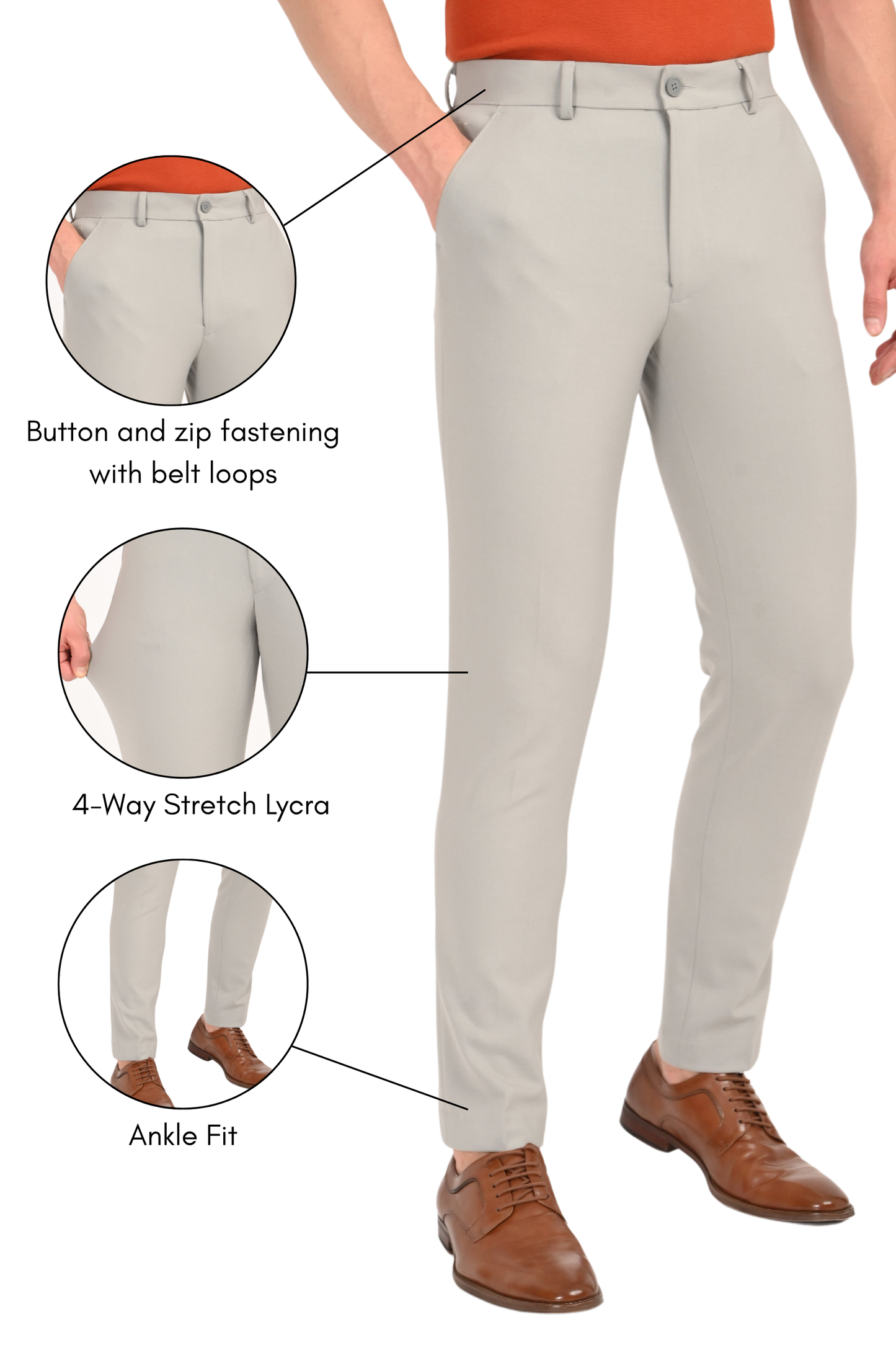Light Grey- Ankle Fit 4-Way Stretch Lycra Formal Trouser