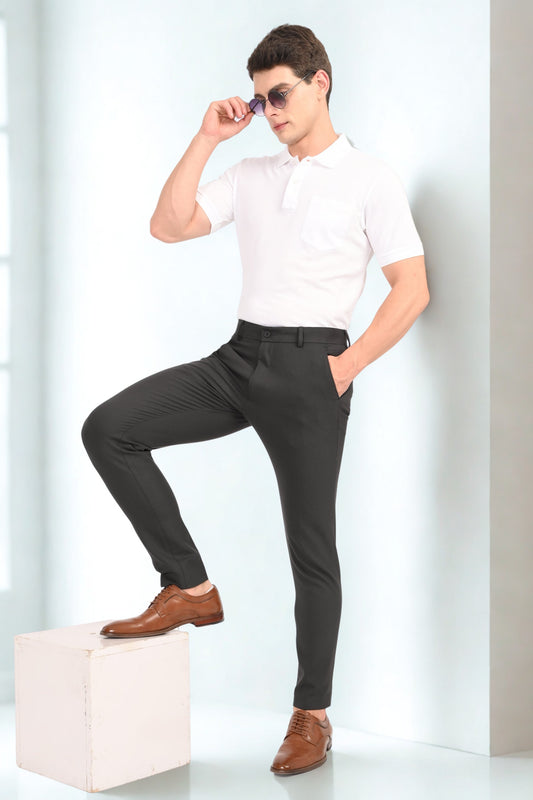 Charcoal Black – Ankle Fit 4-Way Stretch Formal Trouser