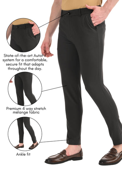 Omniwear Automatic Series – Charcoal Black Ankle Fit 4-Way Stretch Trousers - IVYN