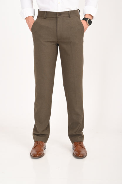 Men's Elegant Straight Fit 4-Way Stretch Lycra Trousers – Brown Mélange - IVYN