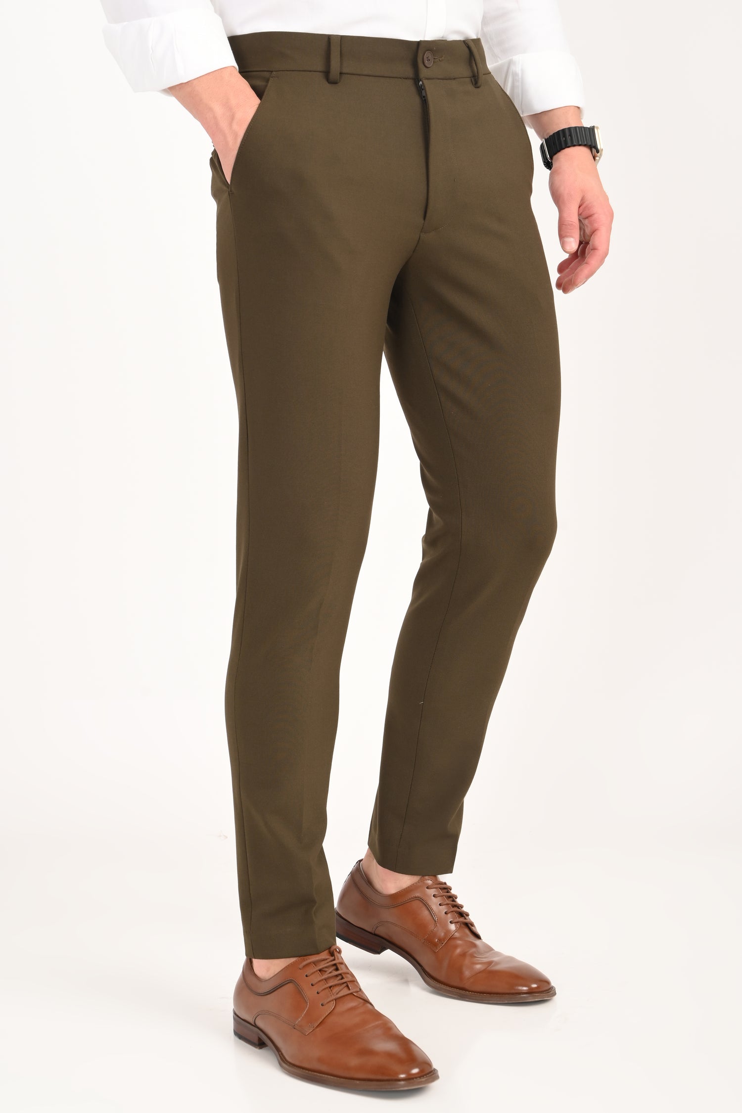 Olive Green – Ankle Fit 4-Way Stretch Formal Trouser - IVYN