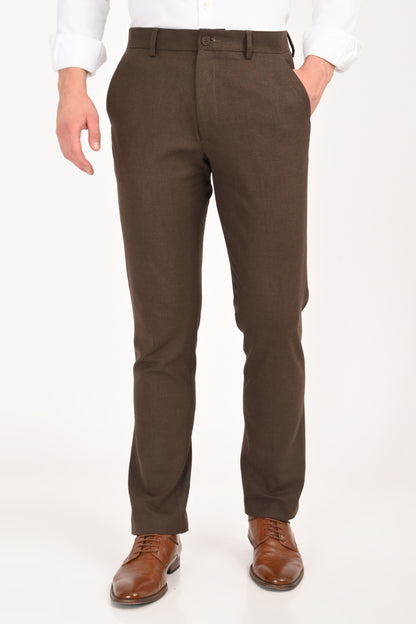 Brown Mélange – Ultra Slim Fit 4-Way Stretch Formal Trouser - IVYN