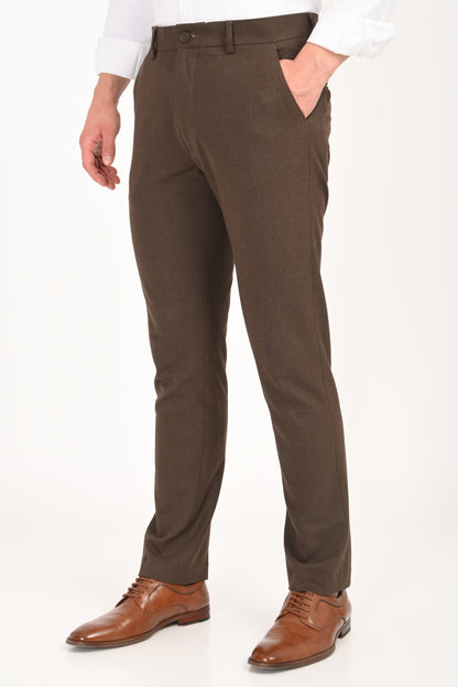 Brown Mélange – Ultra Slim Fit 4-Way Stretch Formal Trouser - IVYN