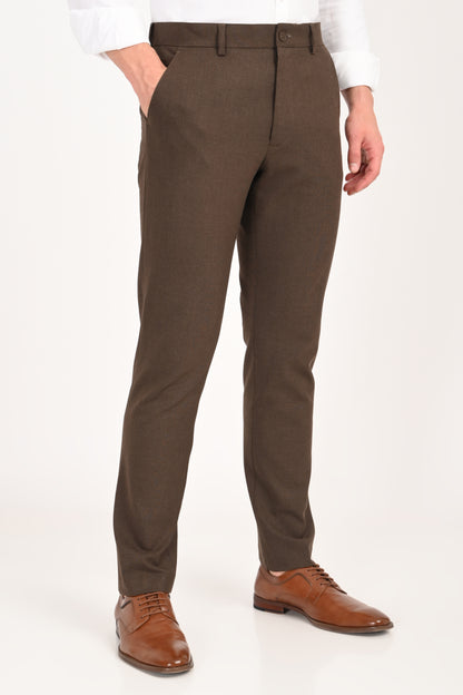 Brown Mélange – Ultra Slim Fit 4-Way Stretch Formal Trouser - IVYN