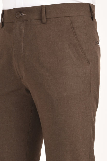 Brown Mélange – Ultra Slim Fit 4-Way Stretch Formal Trouser - IVYN