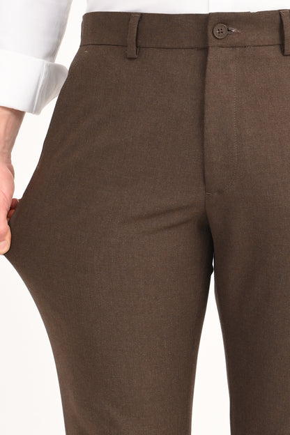 Brown Mélange – Ultra Slim Fit 4-Way Stretch Formal Trouser - IVYN