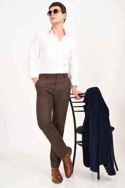 Brown Mélange – Ultra Slim Fit 4-Way Stretch Formal Trouser - IVYN