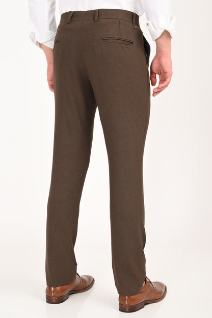 Brown Mélange – Ultra Slim Fit 4-Way Stretch Formal Trouser - IVYN