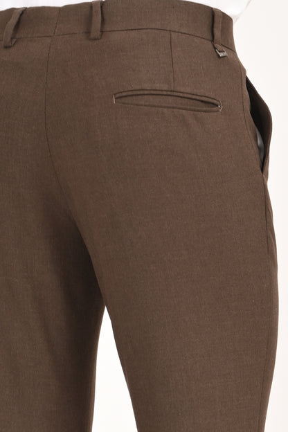 Brown Mélange – Ultra Slim Fit 4-Way Stretch Formal Trouser - IVYN