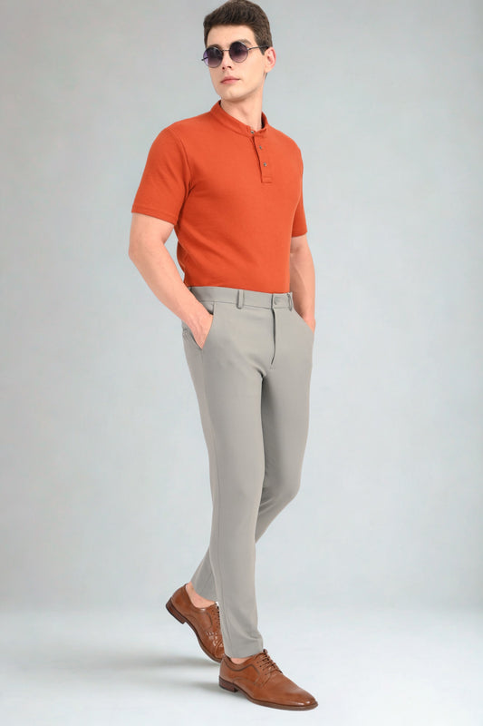 Light Grey- Ankle Fit 4-Way Stretch Lycra Formal Trouser