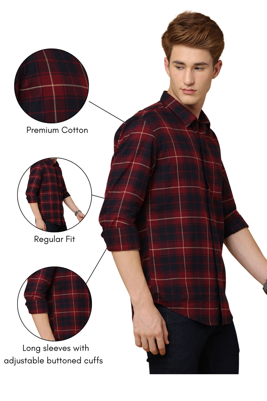 Classic Maroon Black Cotton Shirt - IVYN