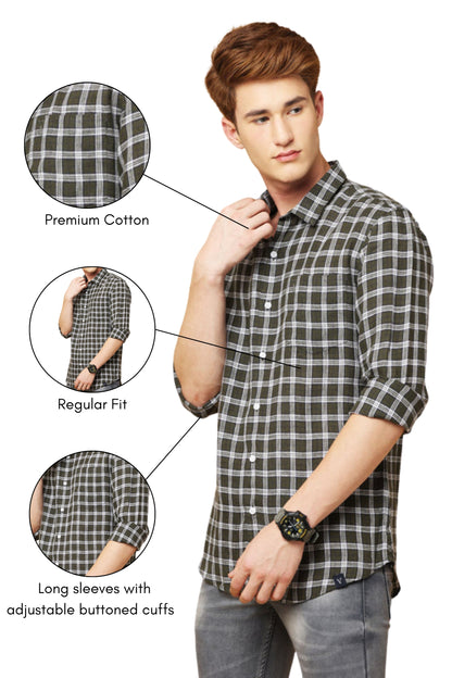 Olive Green & White Cotton Shirt - IVYN