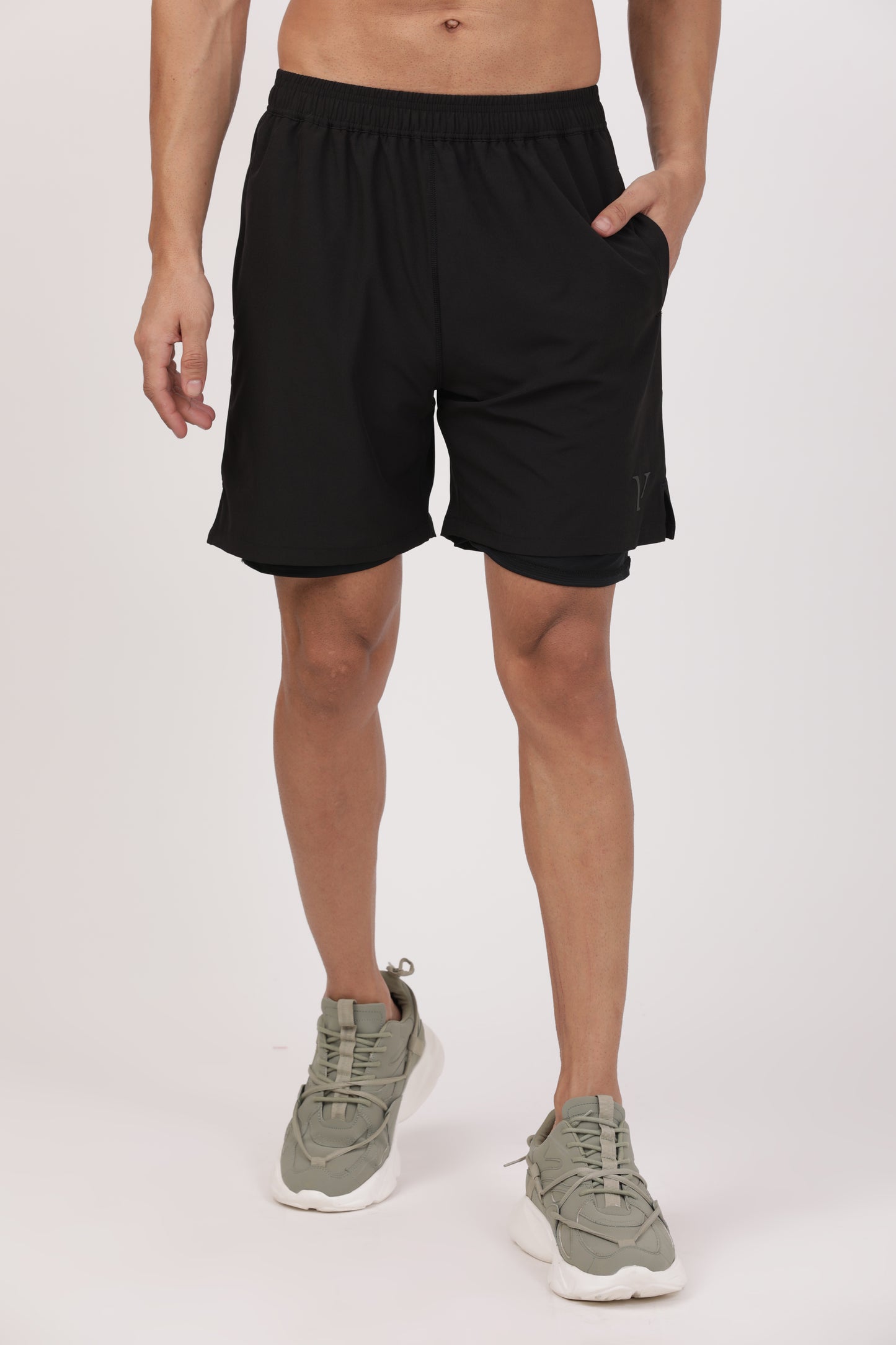 Men's Black Dual-Layer Performance Shorts– 4-Way Stretch Jersey