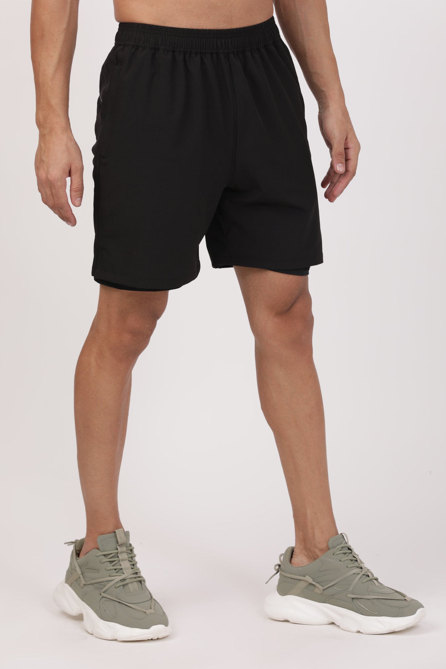 Men's Black Dual-Layer Performance Shorts– 4-Way Stretch Jersey