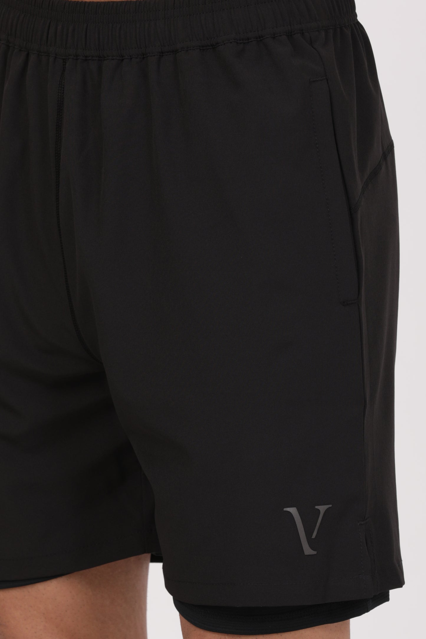 Men's Black Dual-Layer Performance Shorts– 4-Way Stretch Jersey
