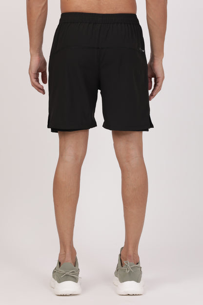 Men's Black Dual-Layer Performance Shorts– 4-Way Stretch Jersey - IVYN