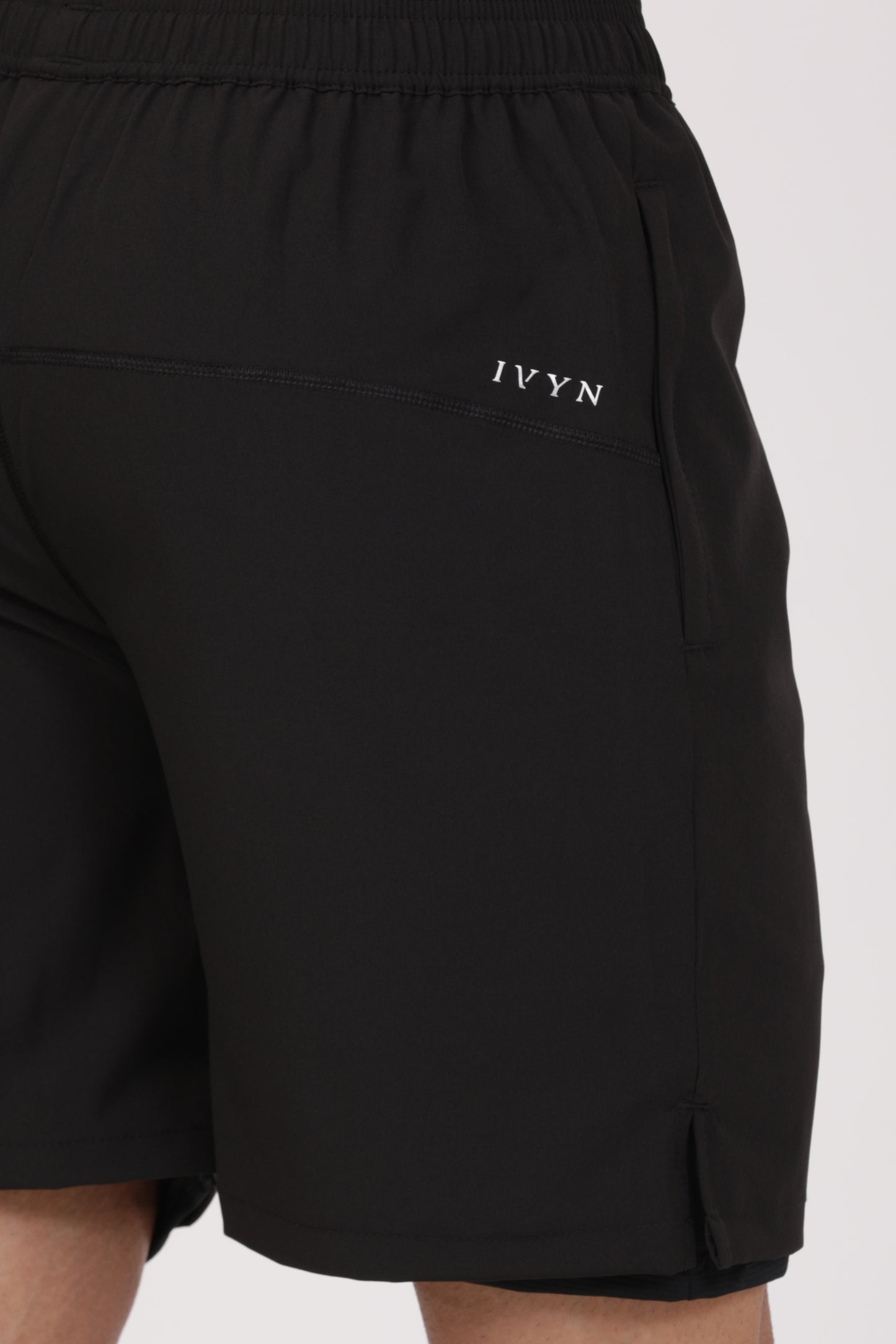 Men's Black Dual-Layer Performance Shorts– 4-Way Stretch Jersey