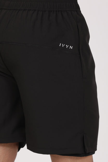 Men's Black Dual-Layer Performance Shorts– 4-Way Stretch Jersey - IVYN