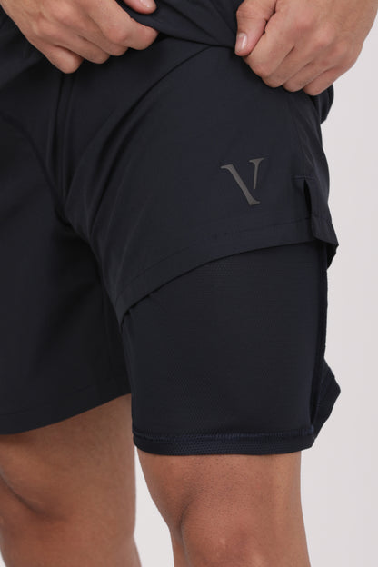 Men’s Navy Dual-Layer Performance Shorts – 4-Way Stretch Jersey - IVYN