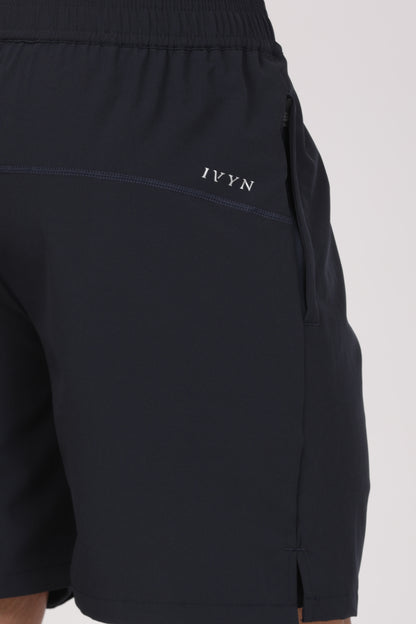 Men’s Navy Dual-Layer Performance Shorts – 4-Way Stretch Jersey - IVYN