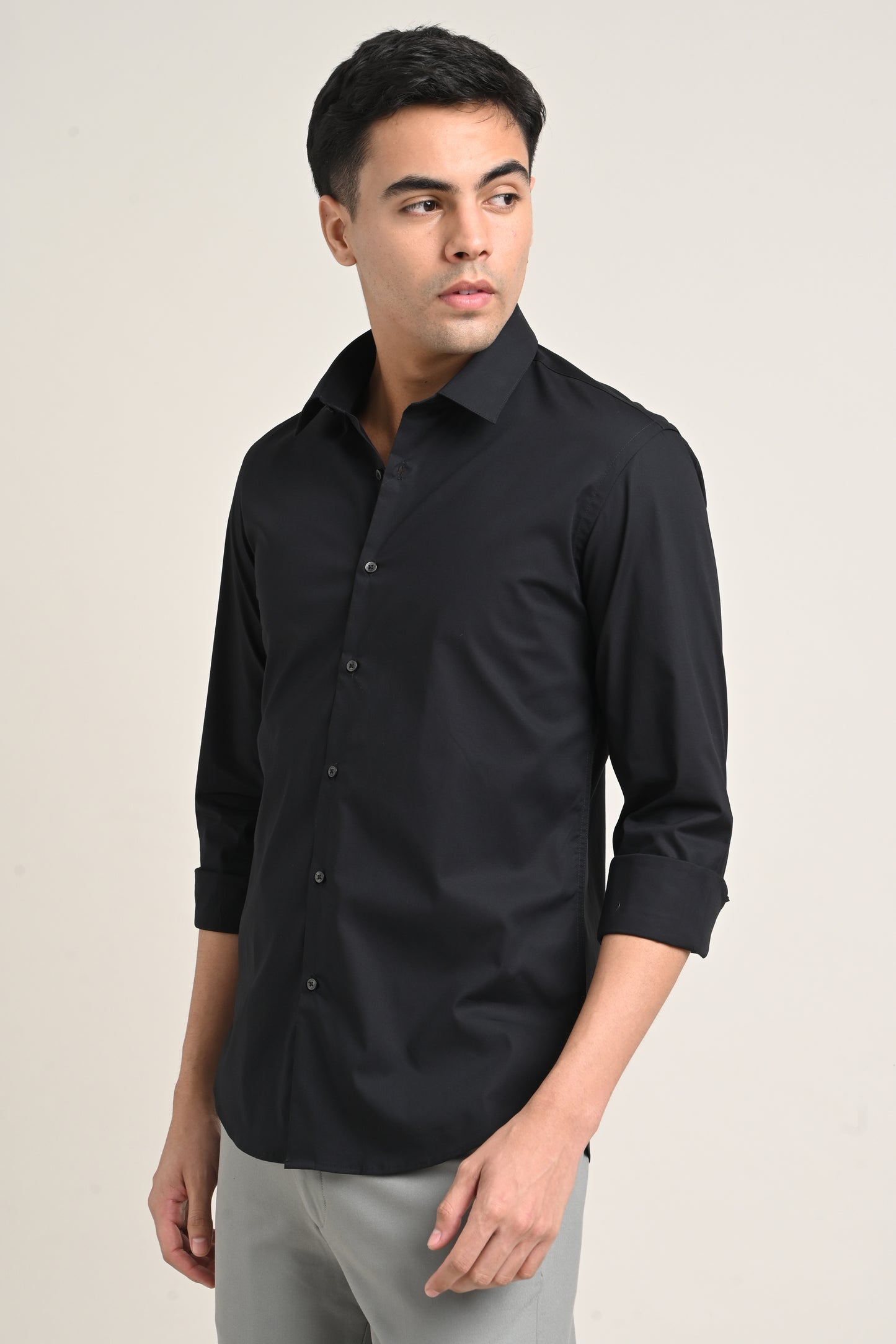 Premium Stretch Cotton Shirt – Jet Black