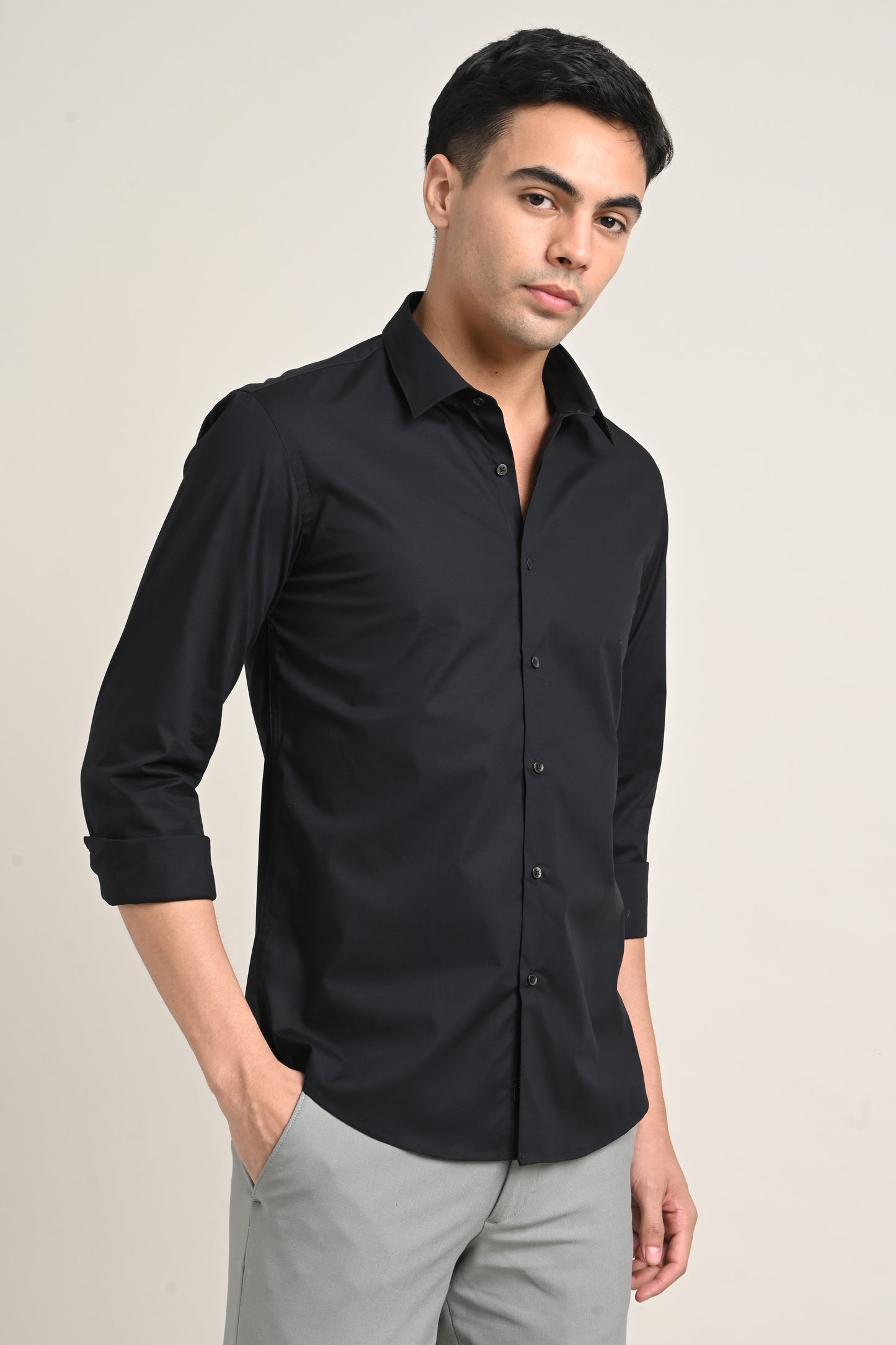 Premium Stretch Cotton Shirt – Jet Black