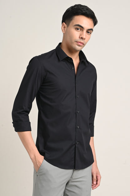 Premium Stretch Cotton Shirt – Jet Black