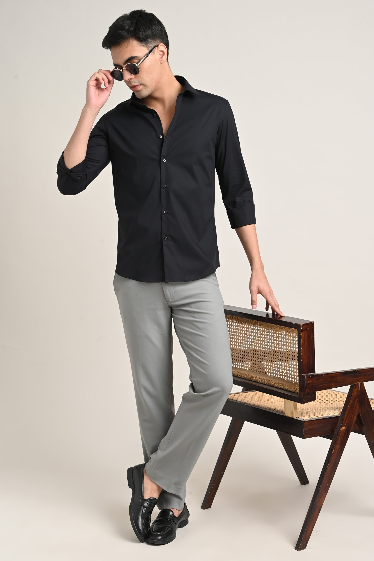 Premium Stretch Cotton Shirt – Jet Black