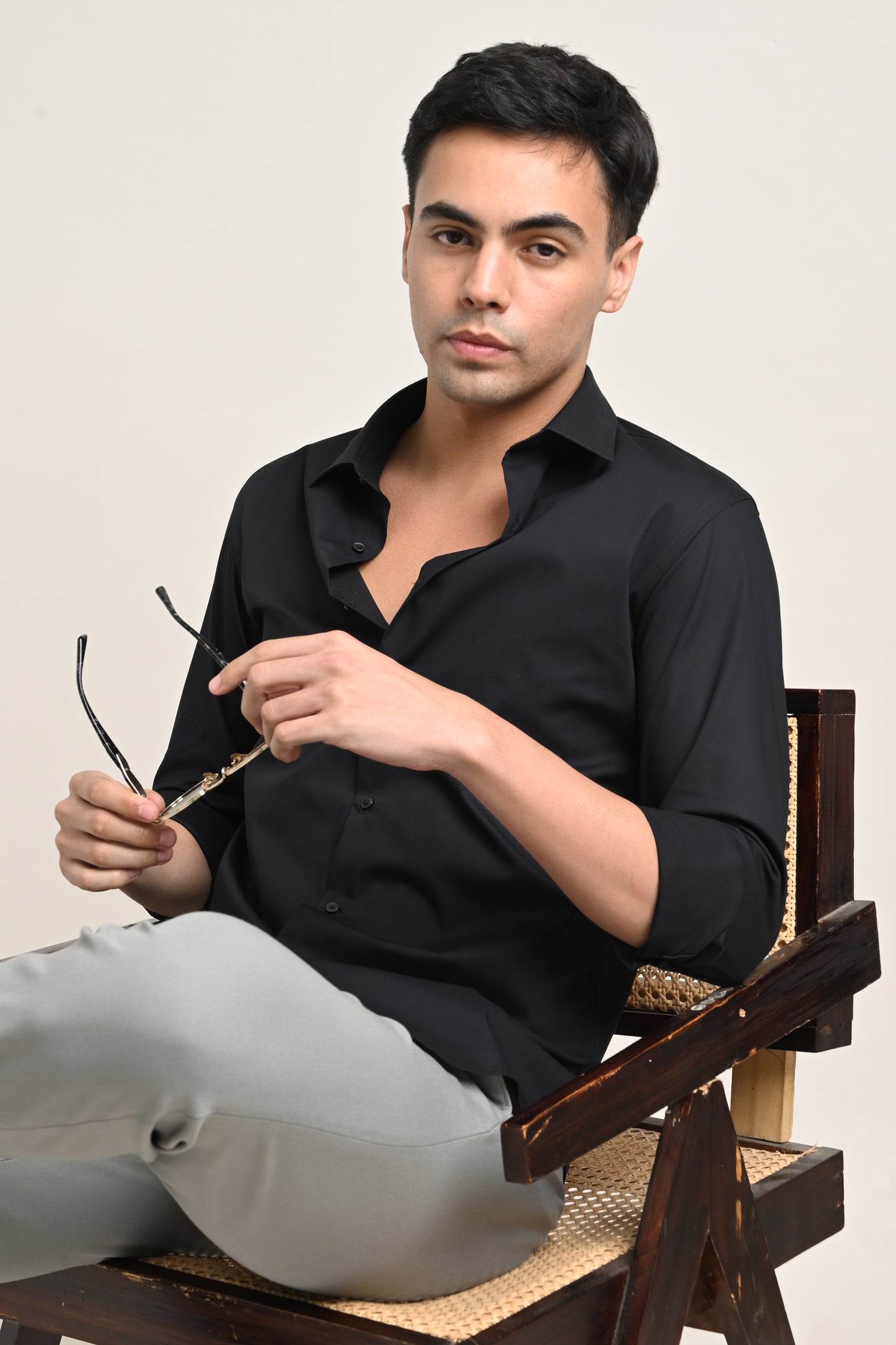 Premium Stretch Cotton Shirt – Jet Black