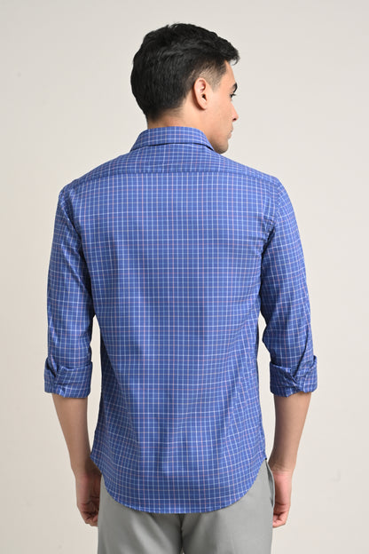 Premium Stretch Cotton Check Shirt – Navy Blue