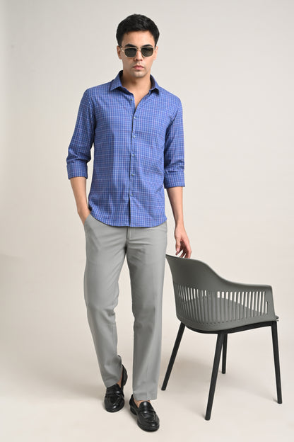 Premium Stretch Cotton Check Shirt – Navy Blue