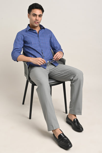 Premium Stretch Cotton Check Shirt – Navy Blue