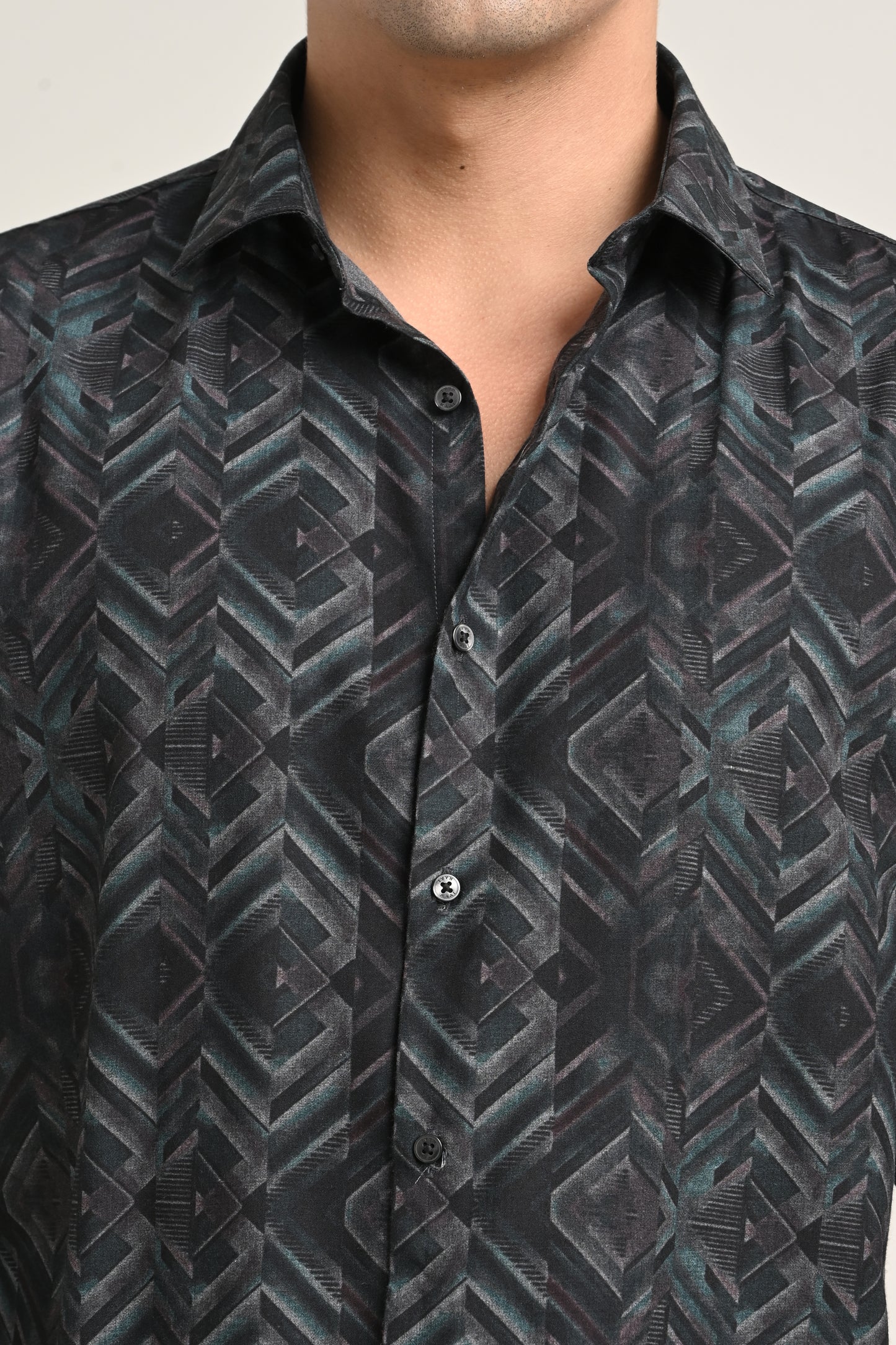 Premium Stretch Cotton Printed Shirt – Charcoal Black