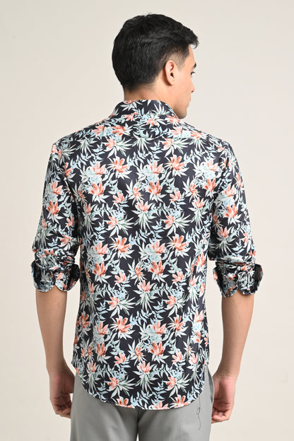 Premium Stretch Cotton Floral Shirt – Midnight Floral Black