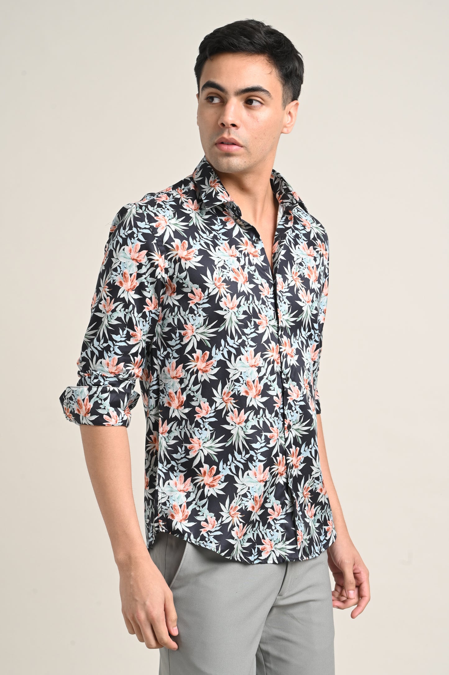 Premium Stretch Cotton Floral Shirt – Midnight Floral Black