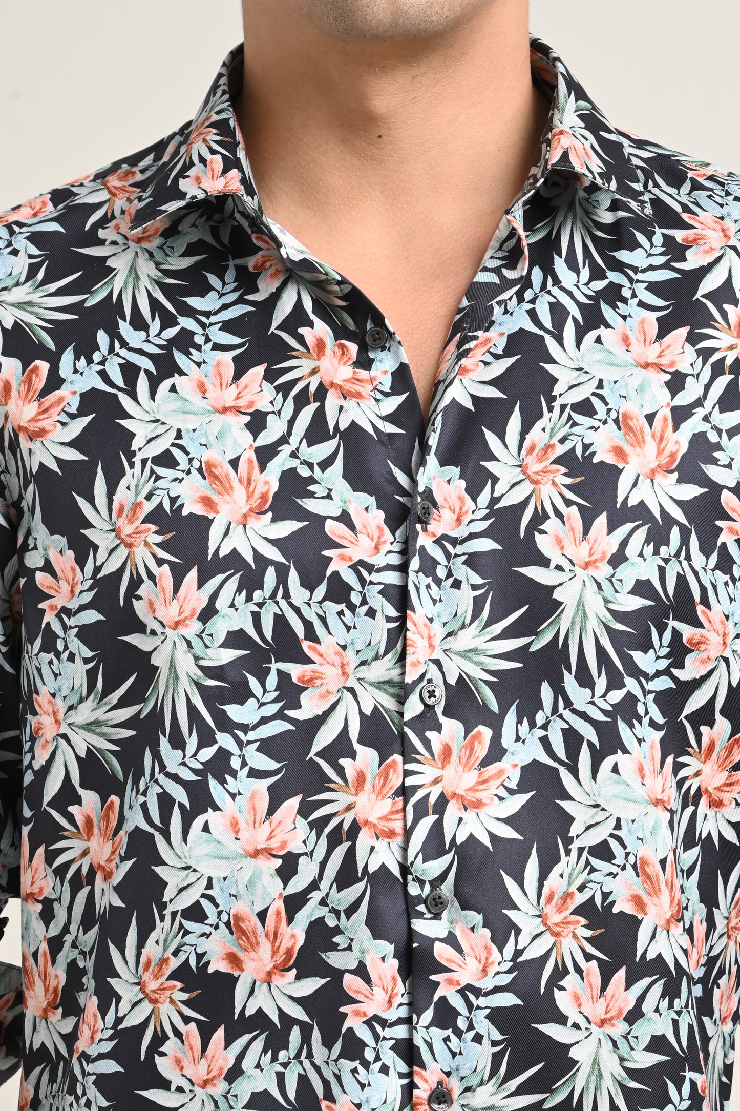 Premium Stretch Cotton Floral Shirt – Midnight Floral Black