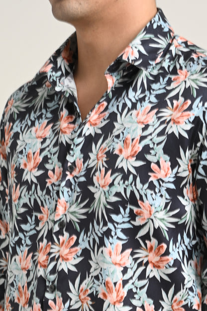 Premium Stretch Cotton Floral Shirt – Midnight Floral Black