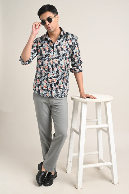 Premium Stretch Cotton Floral Shirt – Midnight Floral Black