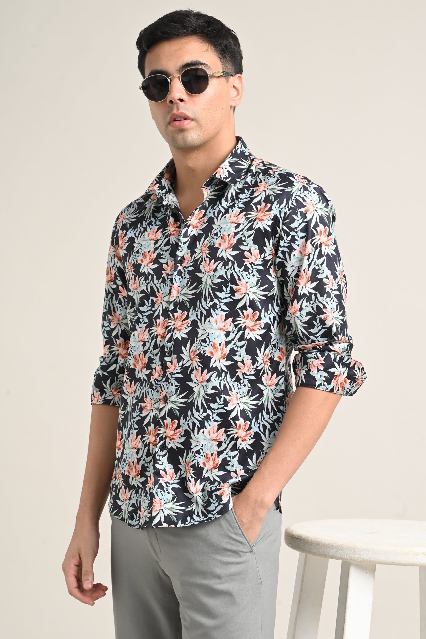 Premium Stretch Cotton Floral Shirt – Midnight Floral Black