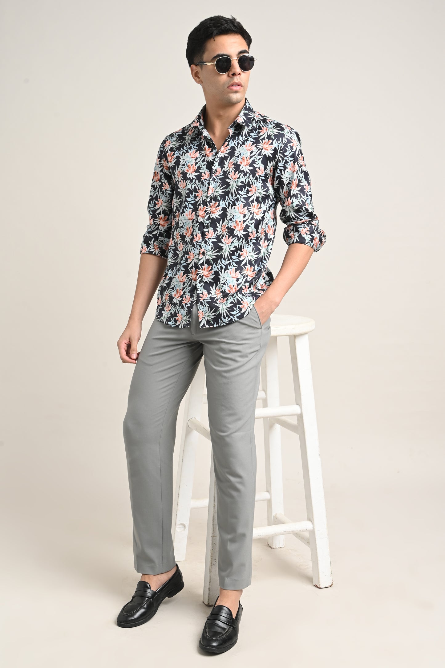 Premium Stretch Cotton Floral Shirt – Midnight Floral Black