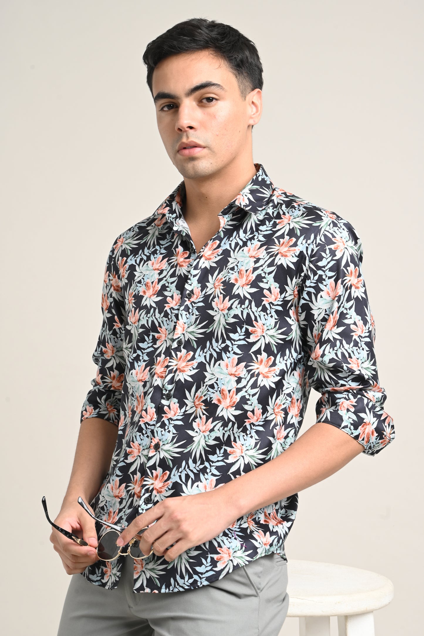 Premium Stretch Cotton Floral Shirt – Midnight Floral Black