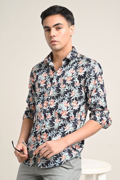 Premium Stretch Cotton Floral Shirt – Midnight Floral Black